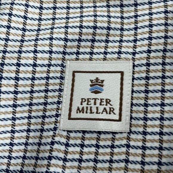 Peter Millar Mens Large Cotton Button-Up Checkered Shirt  4176 - Picture 3 of 8
